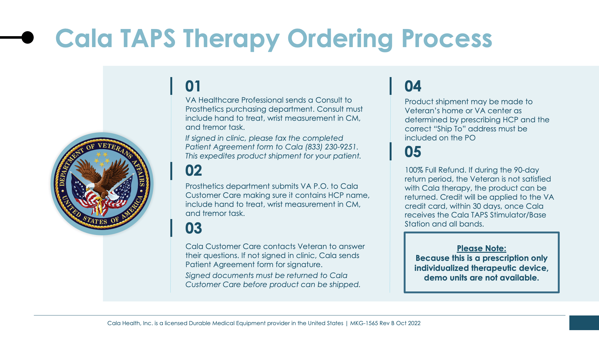 Cala TAPS Therapy Ordering Process